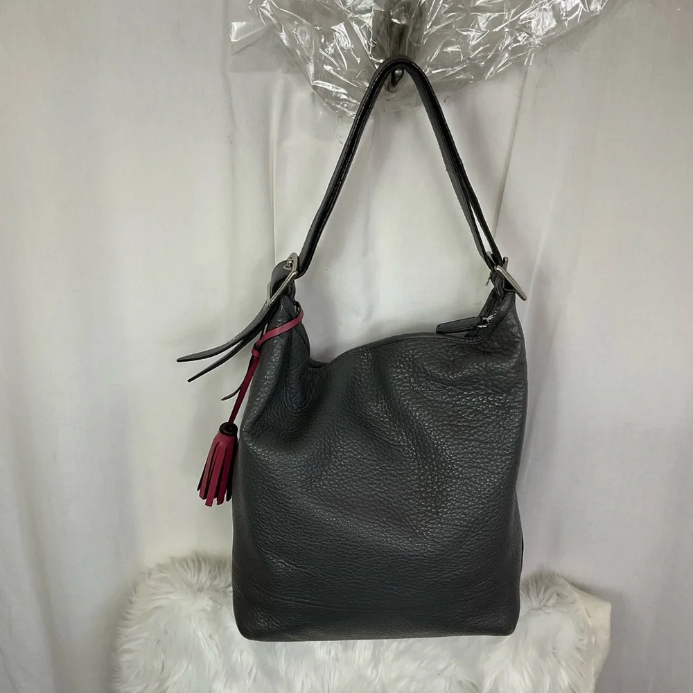 Coach Women's Gray Pebbled Leather Zip Top Shoulder Hobo Bag